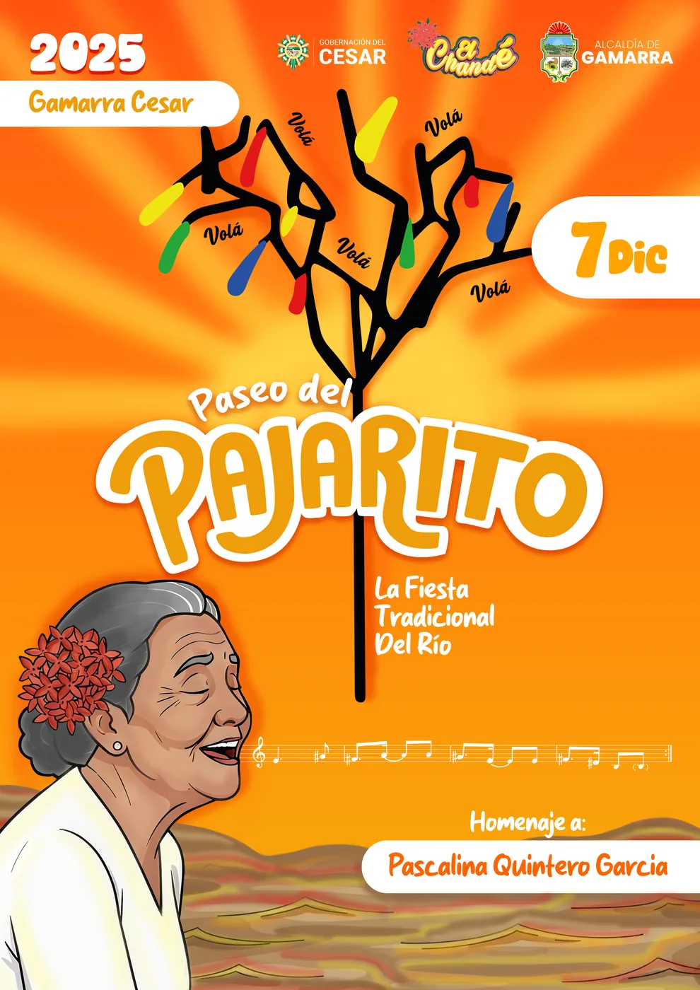Afiche de El Paseo del Pajarito 2025, homenaje a Pascalina Quintero García.